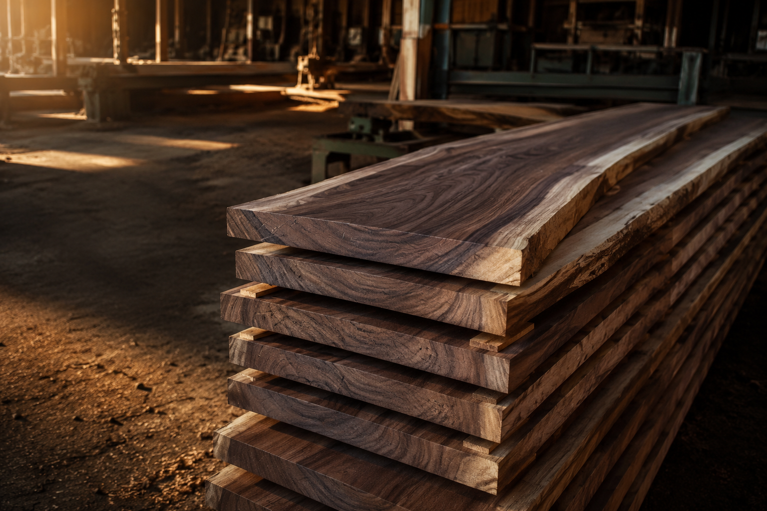 Black walnut slabs in a Missouri sawmill