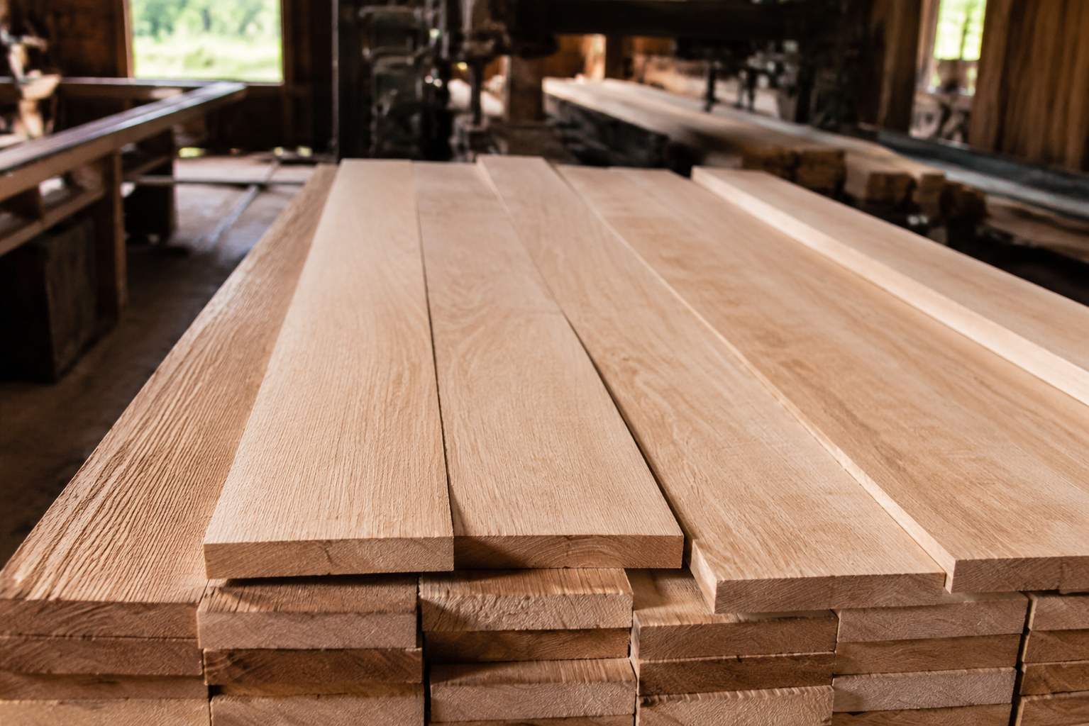 Freshly surfaced white oak boards